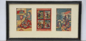 Lot 117 - Framed Triptych - set of 3 x Vintage Japanese Woodblock prints on unus