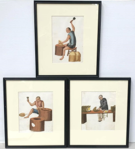 Lot 125 - 3 x Framed 19th Century Chinese Watercolours of Men Working - unsigned