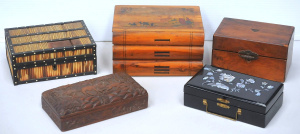 Lot 126 - Grp vintage boxes - olive wood book shapes jewellery box, porcupine, c