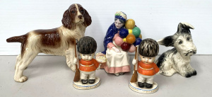 Lot 145 - Group of porcelain figurines inc Irish Setter (23cm L), Scottish Terri