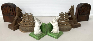 Lot 167 - 4 Pairs of Bookends inc Carved Scotty dogs, Carved with Gumnut &