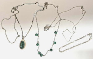 Lot 171 - 4 x pces silver jewellery - 2 x necklaces with Malachite, pendant with