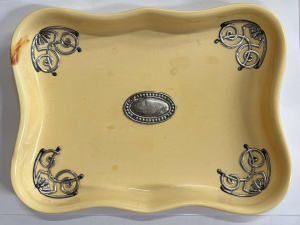 Lot 183 - Xylonite shaped tray with silver decorations to inside corners and cen