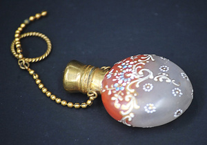 Lot 193 - Hand painted Victorian glass perfume flask with original fitted glass