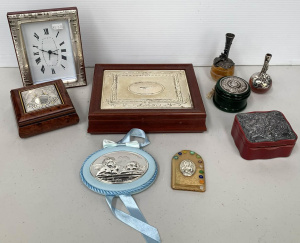 Lot 200 - Mixed Group Items with Silver Overlay inc Hallmarked Round lidded wood