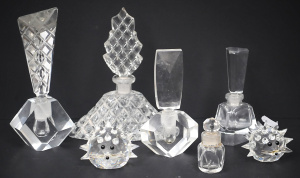 Lot 204 - Group of crystal and glass perfume bottles inc facet cut, with origina