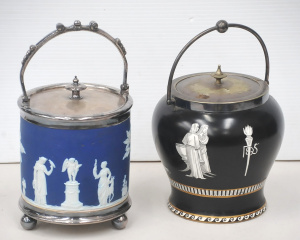 Lot 219 - 2 x Vintage Biscuit Barrel inc Late 1800s Wedgwood Cobalt Blue Jasperw