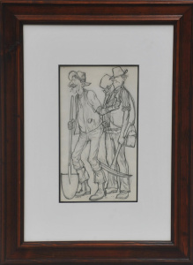 Gerard George Lants (1927 - 1998) Framed Pencil Drawing - Study for The Miners -