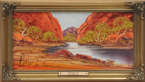 Henk Guth (1921 - 2003) small Gilt Framed Oil painting - Simpsons Gap - Signed l