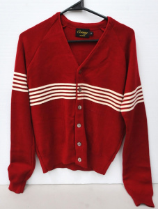 Vintage Original Conny Label Sharpie cardigan - near New, Maroon w white stripes