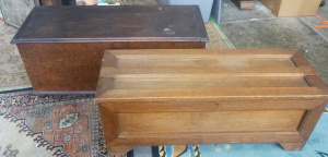 Lot 4 - 2 x vintage Oak & plywood Trunks - Arts & Crafts w exposed Frame