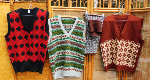 Lot 5 - Group of vintage hand knitted woollen vests and a dicky + one acrylic ma