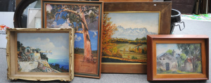 Lot 16 - 4 x Framed Oil Paintings incl Scene of The Italian Coast, Outback Scene
