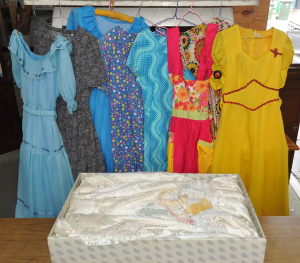 Lot 24 - Lot of Assorted Colourful Ladies Dresses & Boxed Wedding Dress w Ac