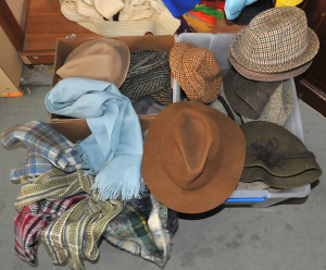 Lot 33 - 3 x boxes - Vintage Mens Hats & Scarves - heaps Tweed, Felt, Woolen