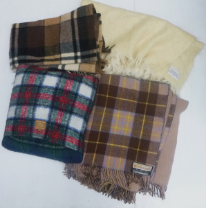 Lot 36 - Group vintage Woollen rugs - & Cushion inc Warrnambool all Wool fri