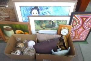 Lot 40 - 2 x Boxes Mixed inc Italian Pottery, Framed pictures, Photo Frames, Gla