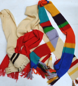 Lot 47 - Group of vintage long hand knitted scarves and a mohair scarf