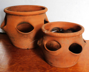 Lot 63 - 2 Northcote Pottery terracotta strawberry pots - larger 41cm W