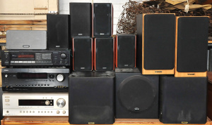 Lot 66 - Group Lot of Assorted Stereo Equipment incl Tammoy, Polk Audio, Sony, O