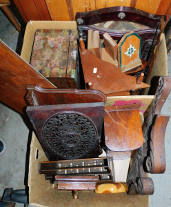 Lot 67 - Large lot of 2 boxes of vintage and antique wooden items inc wall units