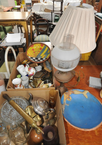Lot 79 - 2 x Boxes of Mixed Goods incl 2 x Lamps, Assorted Tins, Glass & Cry