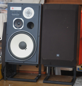 Lot 86 - Pair of Vintage JBL Model L112 Speakers w Small Metal Speaker Stands -