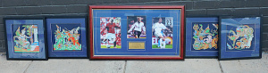 Lot 95 - Group lot Framed prints inc David Beckham & Set of 4 Thai Tapestrie