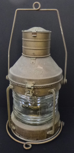 Lot 99 - Vintage Anchor brand brass nautical storm lantern with Fresnel lensing