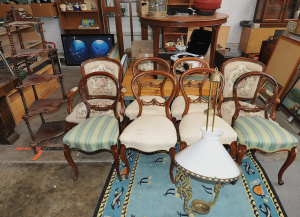 Lot 100 - Assorted Furniture incl 2 x Victorian Style Ballon Back Chairs w Cabri