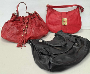 Lot 108 - 3 x shoulder leather Bags - red Jaeger expandable, red soft patchwork