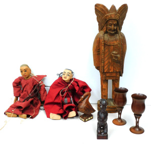 Lot 111 - Group lot of Wooden items inc Native American Figure, 2 x Burmese Mari