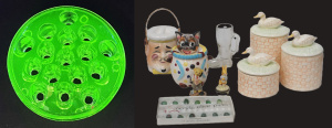 Lot 121 - Mixed Group lot inc Uranium Glass Flower Frog 10cm D vgc, Retro items