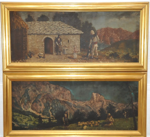 Lot 122 - Artist Unknown (Albanian, c1920s - 40s) Pair Large gilt Framed Oil Pai