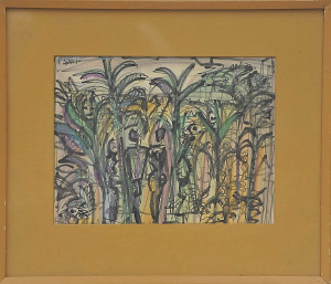 Lot 128 - William Wiebenga (1910 - 1974) Framed Mixed Media - Figures in Tropica