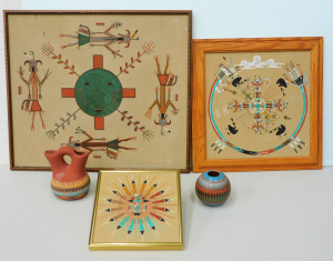 Lot 150 - Group lot Native American Navajo Sand Paintings & Pottery - Large