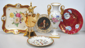 Lot 152 - Mixed lot inc Turkish coffee set with stand, West German porcelain vas