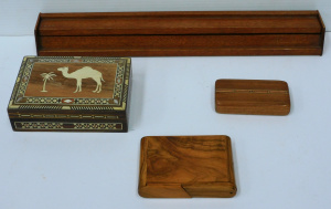 Lot 157 - Group of quality timber items inc Art Deco cigarette case, inlaid ciga