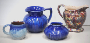 Lot 162 - 4 pces Vintage Australian Pottery inc Bendigo Mottled Glaze Jug 15cm H