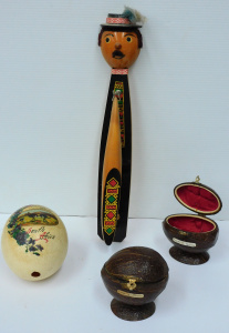 Lot 167 - Group of vintage souvineers inc South African painted ostrich egg, Mau