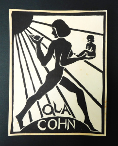 Lot 193 - Unframed woodblock print for Ola Cohn - possibly Bookplate, 11 5x8 5cm