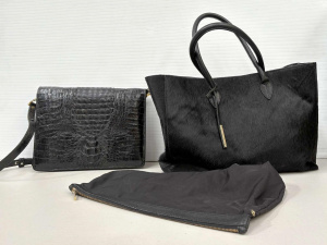 Lot 196 - 2 x bags - vintage black crocodile shoulded bag, 2 compartments, zip p