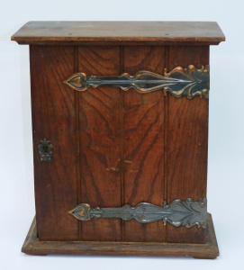 Lot 199 - Small Art Nouveau timber and copper medicine cabinet