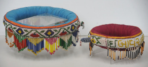 Lot 203 - 2 Vintage decroative beaded stands - both with beaded fringes 28cm &am