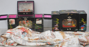 Lot 207 - 3 Pces Vintage Japanese items inc 2 x Black Lacquer Musical Jewellery