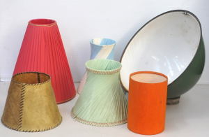 Lot of lamp Shades incl Green Enamel Industrial Light Shade, Retro Fabric Light