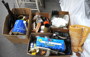 Lot 34 - Large mixed lot of 4 boxes inc modern and vintage items inc Fenton milk