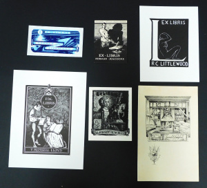 Lot 40 - Group lot of 6 unframed bookplates inc Vernon Jones (1908-) for T Russe
