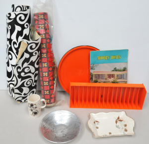 Lot 54 - Group of retro items inc Don Scheil bowl, orange plastic cassette stand