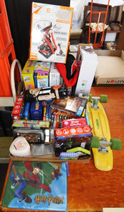 Lot 64 - 2 x Boxes of Mixed Toys, Games & DVDs incl Mambo Plastic Penny Boar